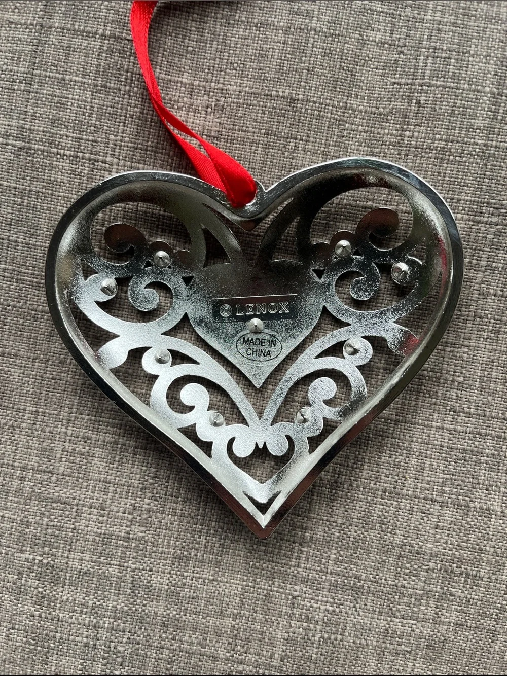 Lenox Sparkle Scroll Clear Crystal Heart Ornament Christmas Holiday Silverplated
